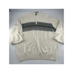 Oscar De La Renta Sweater Mens Extra Large Cream Black ¼ Zip Pullover Normcore